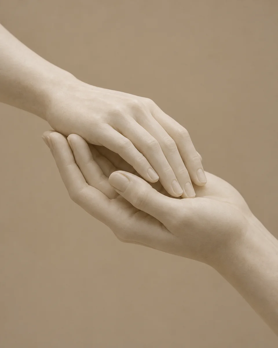 One hand gently supporting another - care and support