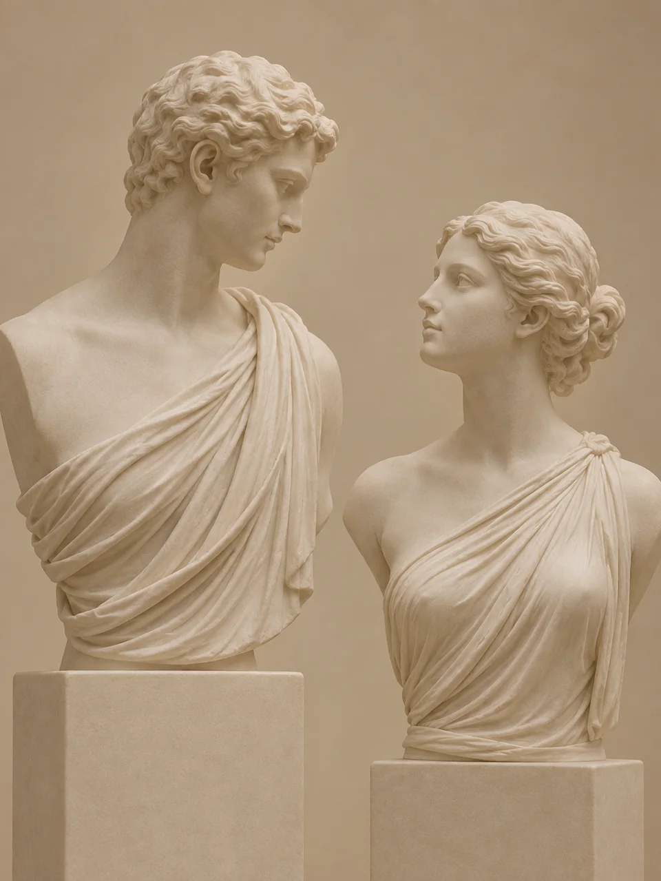 Two sculpted busts in dialogue - surgeon consultation