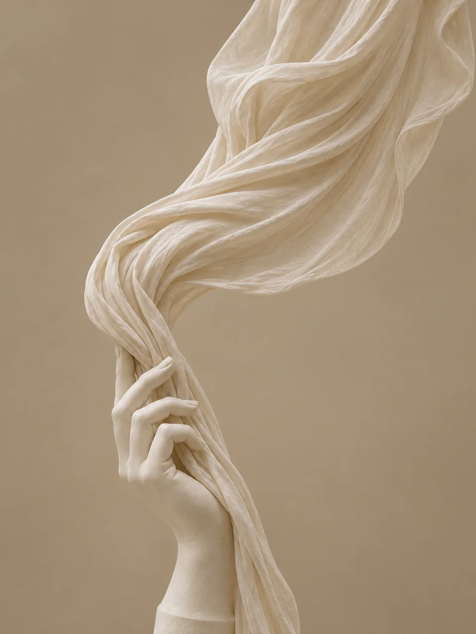 A hand raising a length of fabric upward - the gesture of a lift