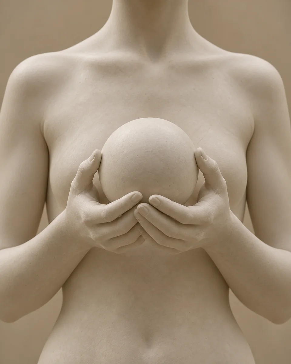 Hands carefully holding a smooth sphere - implant replacement